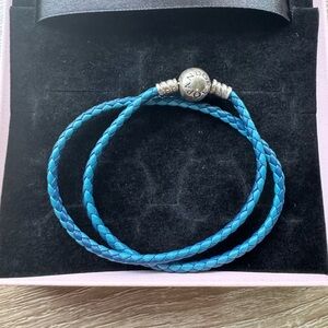 Pandora Blue and Silver Leather Braided Bracelet